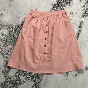 Mika Rose Skirt Womens Sz M Pink Button Front Midi Lightweight Boho Cottagecore